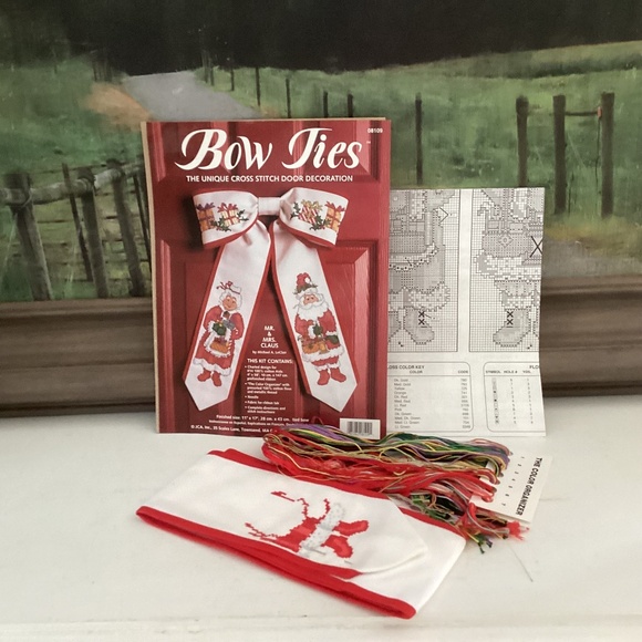 Cross-Stitch BOW TIES Christmas Kit "MR. & MRS. CLAUS" 08109 Opened Started WIP - Picture 1 of 11